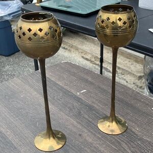 Brass star eyelet Tea light candle holders set 2